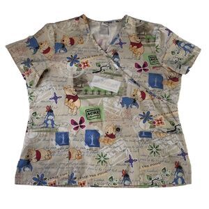 DISNEY Women’s Winnie The Pooh & Eeyore Scrubs Top Tan Tag Size XL